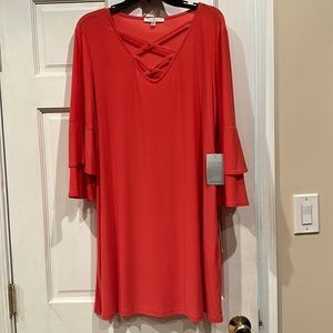 Coral dress with 3/4 sleeves